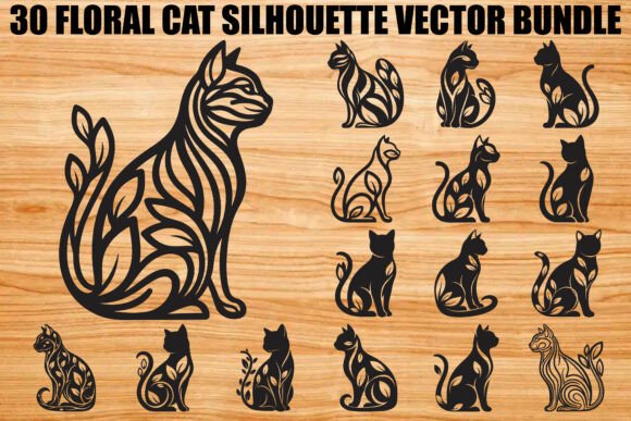 Download Floral Cat Silhouette Bundle - Silhouette Collection