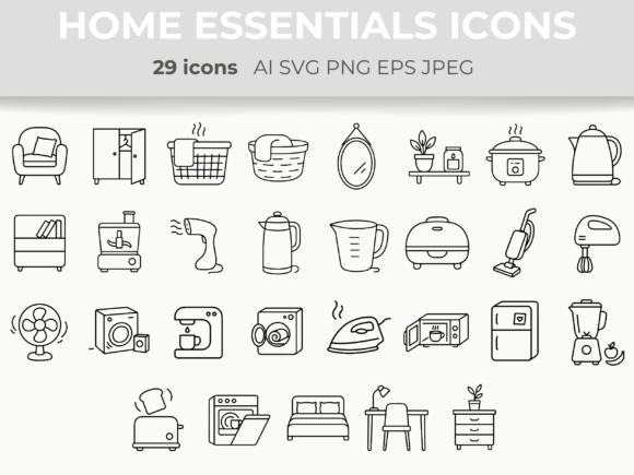Download Home Essentials Line Icons Household SVG - Premium Bundle
